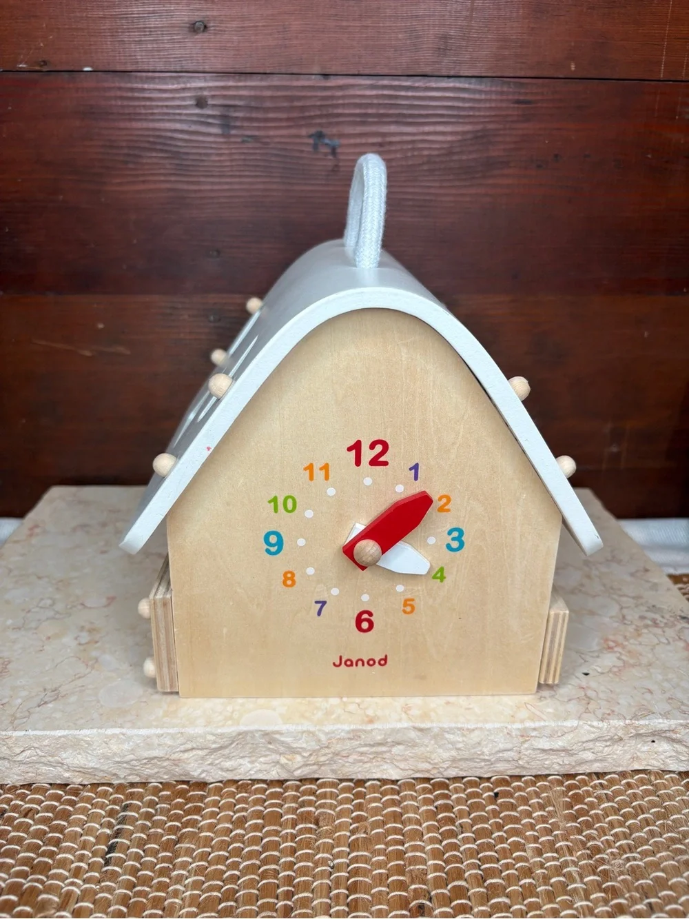 Janod Wood Sorting Shapes Barn House Clock Learning Toy
